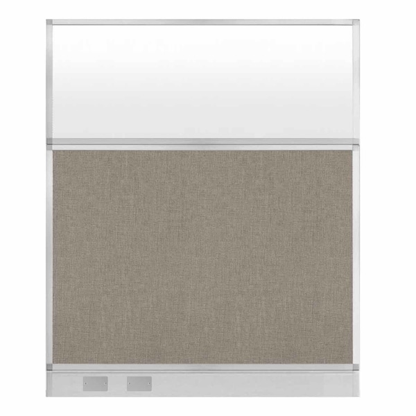 Hush Panel Cubicle Partition 5' x 6' W/ Window Warm Pebble Fabric Frosted Window W/ Cable Channel